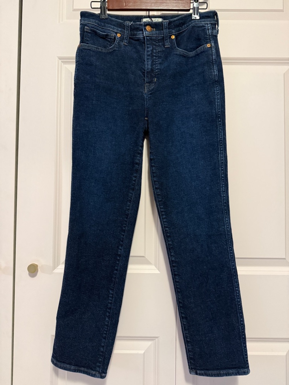 Madewell Dark Blue Straight Leg Mid Rise Stovepipe Jeans